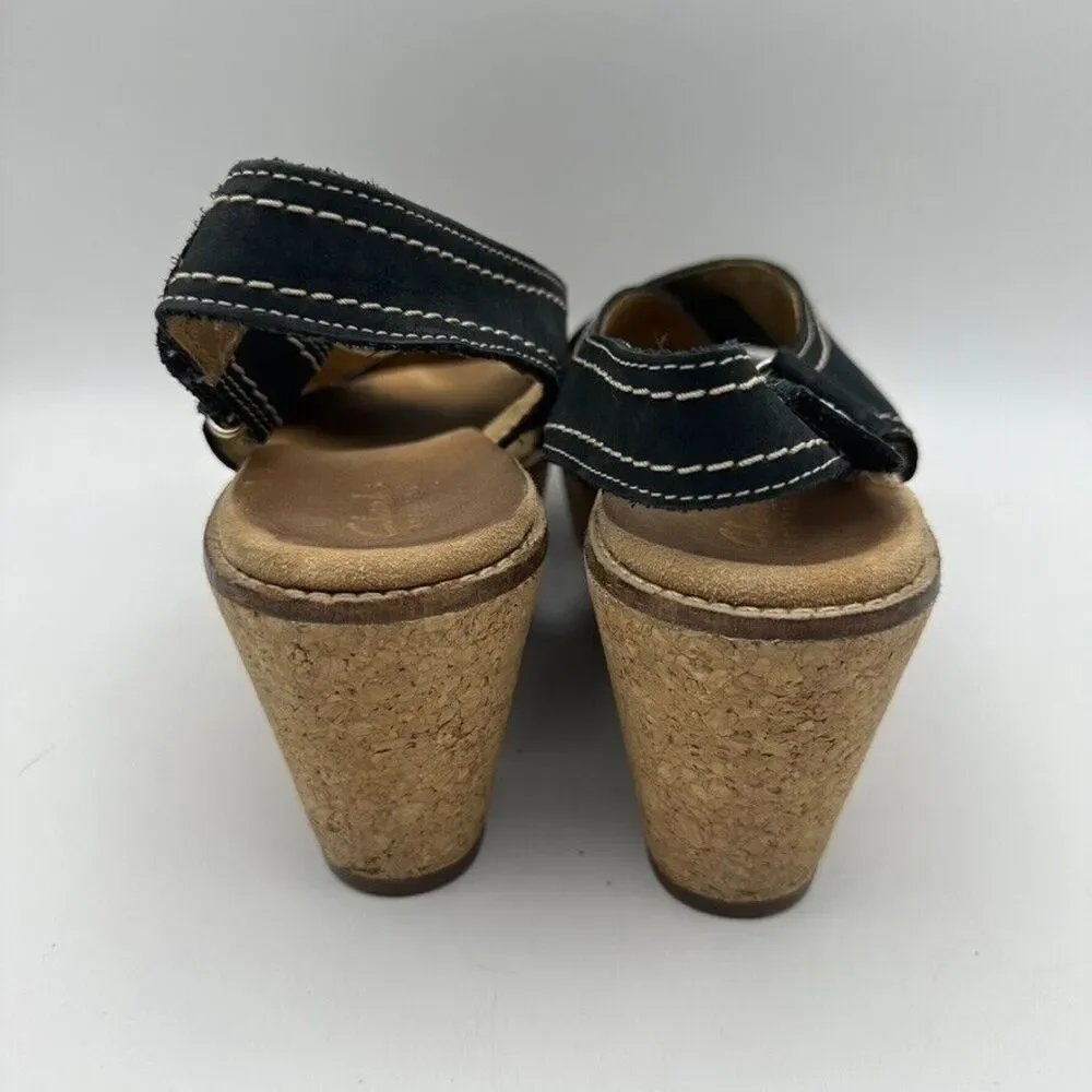 Clarks Artisan Women's Annadel Eirwyn Wedge Sandal‎ Size 7.5M Black Suede 38 EU